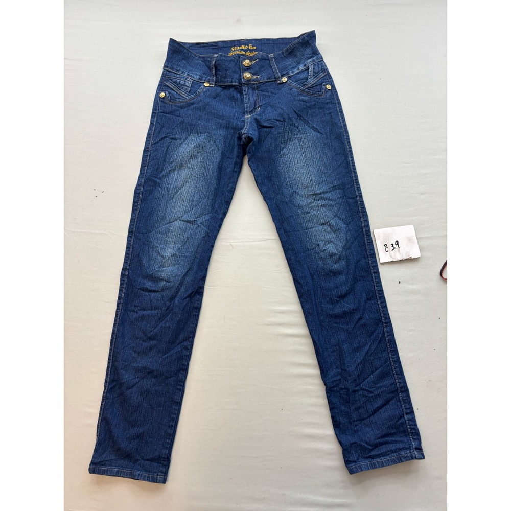 Studio F Premium Denim Dark Wash Straight Leg Jeans Size 16 Gold Hardware